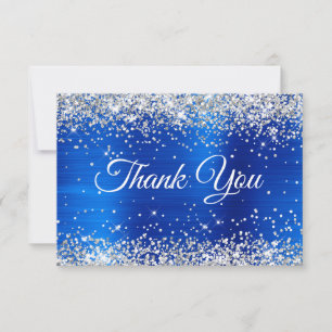 Silber Glitter Royalblau Folie 50. Geburtstag Dankeskarte