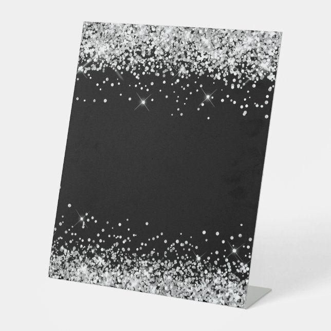 Silber Glitter Schwarz Blank Sockelschild (Vorderseite)