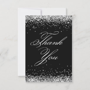 Silber Glitter Schwarz Elegant 40. Geburtstag Dankeskarte