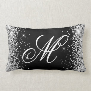 Silber Glitter Schwarz Folie Fancy Monogramm Lendenkissen