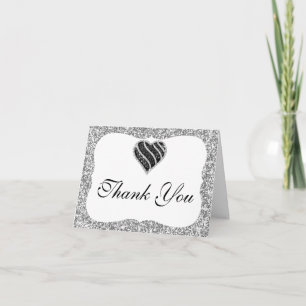 Silber Glitter Schwarz Herz Dankeschön-Karte Dankeskarte