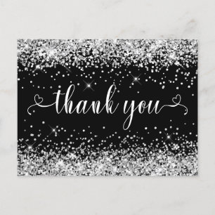 Silber Glitter Schwarz Sweet 16 Herzen Danke Postkarte