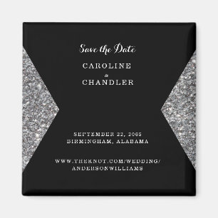 Silber Glitter & Schwarze Foto-Hochzeit Termin sp Magnet