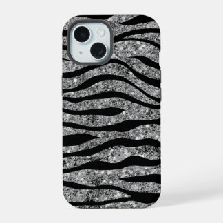 Silber Glitter & schwarze Zebrastreifen iPhone 15 Hülle