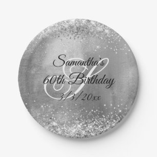 Silber Glitter Silberfolie 60. Geburtstag Pappteller