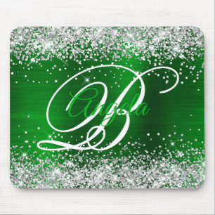 Silber Glitter Smaragdgrün Fantasie-Monogramm Mousepad