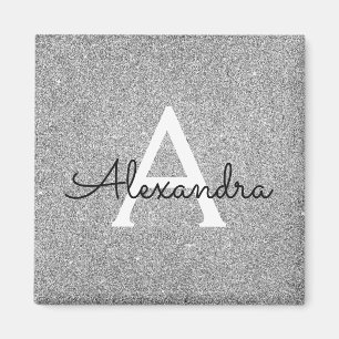 Silber Glitter & Sparkle Monogram Geburtstag Magnet