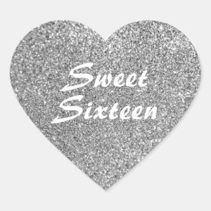 Silber Glitter Sweet Sixteen Herz-Aufkleber