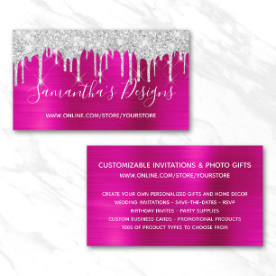 Silber-Glitter-Tropfen Hot Pink Folie Online-Shop Visitenkarte