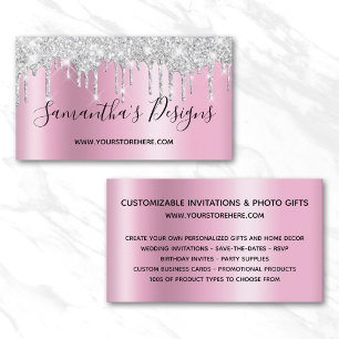 Silber-Glitter-Tropfen Mauve Pink Ombre Online-Sho Visitenkarte
