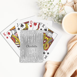 Silber-Glitter-Tropfen Monogramm-Name Schrift Spielkarten