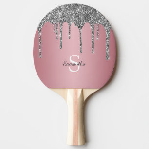 Silber-Glitter-Tropfen Roségold-Rosa Monogramm Nam Tischtennis Schläger