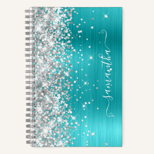 Silber Glitter Türkis Blau Folie Girly Unterschrif Notizbuch