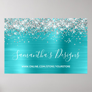 Silber Glitter Türkis Blau Online-Shop Poster