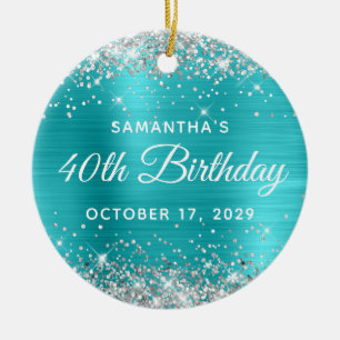 Silber Glitter Türkis Folie 40. Geburtstag Keramik Ornament