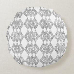 Silber-Glitter-Überlapp-Diamantmuster Rundes Kissen