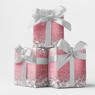 Silber-Glitter und hellrosa Ombre-Folie Geschenkpapier Set