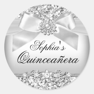 Silber-Glitter- und Juwelen-Bogen-Aufkleber Runder Aufkleber