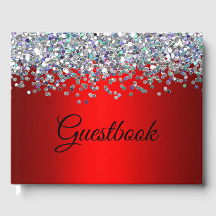 Silber Glitter und Metallisches Rot Gästebuch