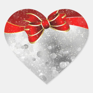 Silber-Glitter und rote Weihnachts-Sparkles-Schlei Herz-Aufkleber