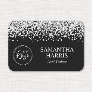 Silber Glitter und schwarzes Logo Namensschild