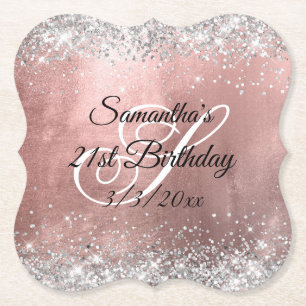 Silber Glitter Unechte Rose Gold Folie 21. Geburts Untersetzer