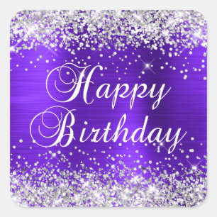 Silber Glitter Violett Lila Alles Gute zum Geburts Quadratischer Aufkleber