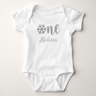 Silber Glitter Winter Schneeflocke erster Geburtst Baby Strampler