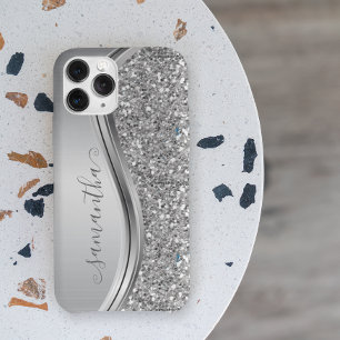 Silber Glitzer Bling Faux Glitter Personalisiert Samsung Galaxy Hülle