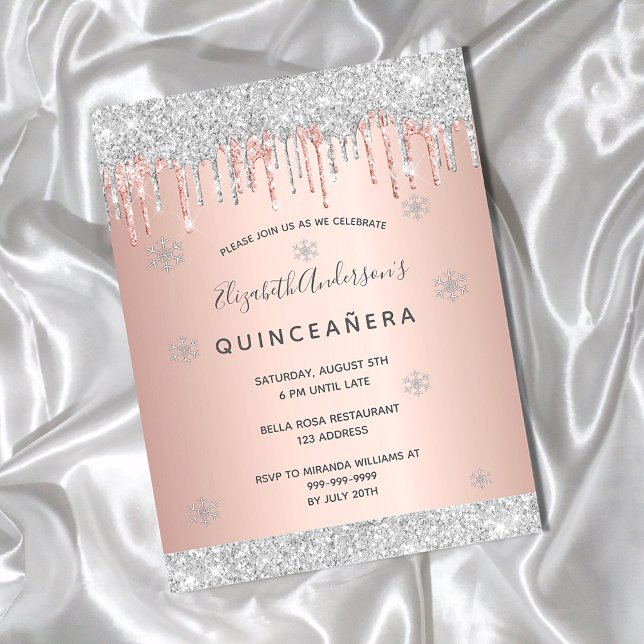 Silber-Glitzer-Einladung in Quinceanera Postkarte (Von Creator hochgeladen)