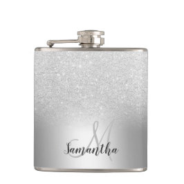 Silber-Glitzer-Monogramm Flachmann