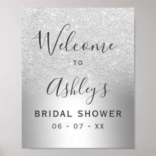 Silber Glitzer Ober Folie Brautparty willkommen Poster