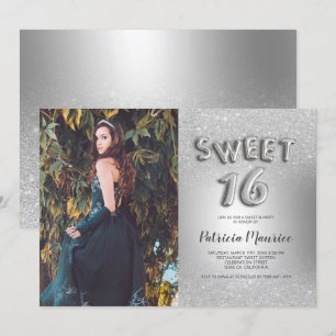 Silber Glitzer ombre Buchstaben Foto Folie süß 16 Einladung
