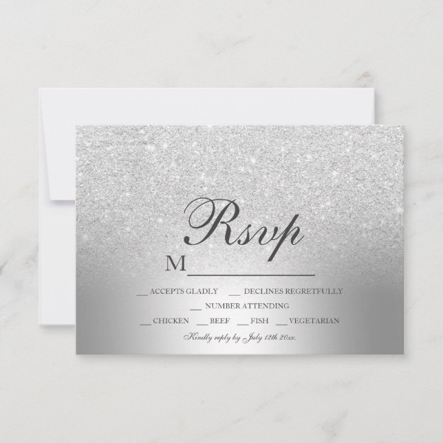 Silber Glitzer ombre Metallic Folie UAWG Hochzeit RSVP Karte (Vorderseite)