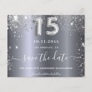 Silber-Glitzer Quinceanera Save the Date