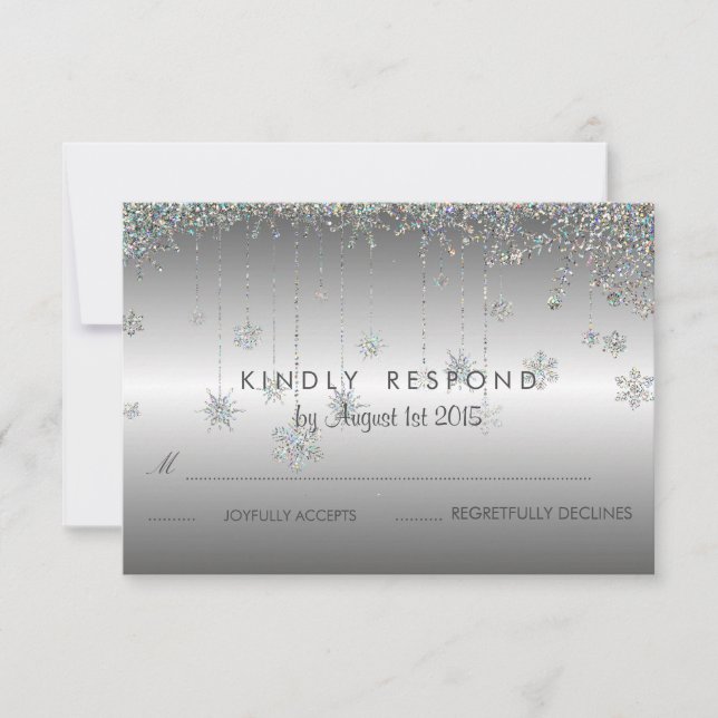 Silber-Glitzer-Schneeflocken-Hochzeitkarte RSVP Karte (Vorderseite)