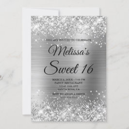 Silber Glitzer und Foil Sweet 16 Extravagant Monog Einladung
