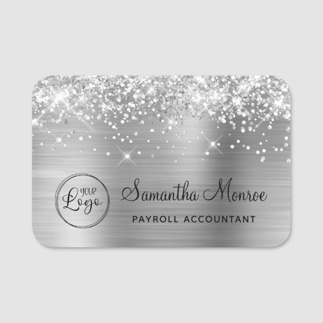 Silber-Glitzer und Folien mit Logo Namensschild (Vorderseite)
