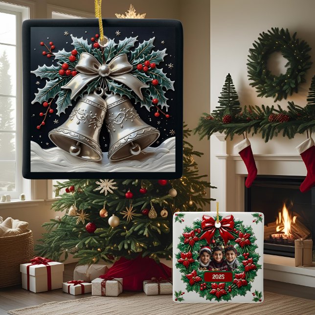 Silber Glocken und Heiligabend anpassbar Keramikornament (Von Creator hochgeladen)