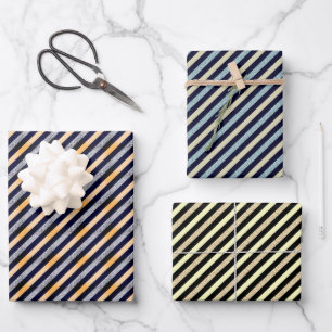 Silber, Gold Blue Glitzer Streifen Weihnachten Geschenkpapier Set