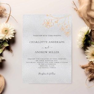 Silber gold Blumen elegant Luxus-Hochzeit Einladung