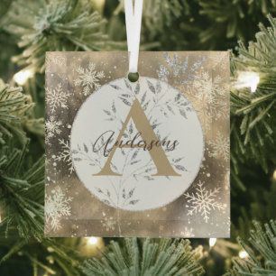 Silber-Gold-Glanz Weihnachts-Monogramm-Familie Ornament Aus Glas