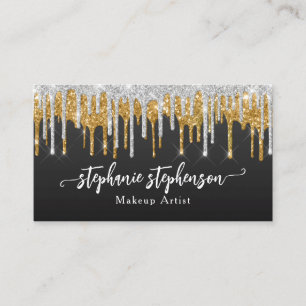 Silber + Gold Glitter-Drip Fashion-Stylist Modern Visitenkarte