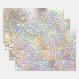 Silber-Gold-Glitter funkelnde metallische Folie Mä Geschenkpapier Set