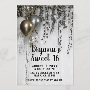 Silber Gold Metallische Partyballons Ivy Sweet 16 Einladung