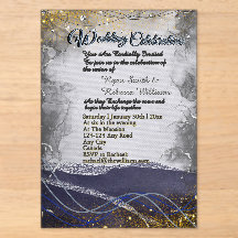 Silber-Gold-Navy-Acrylhchzeits-Einladung