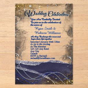 Silber Gold Navy Klare Acryl-Hochzeits-Einladung Acryleinladungen