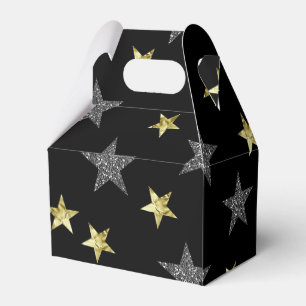 Silber & Gold Sterne Schwarze Hollywood Star Party Geschenkschachtel