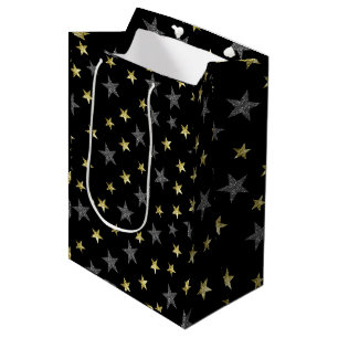 Silber & Gold Sterne Schwarze Hollywood Star Party Mittlere Geschenktüte