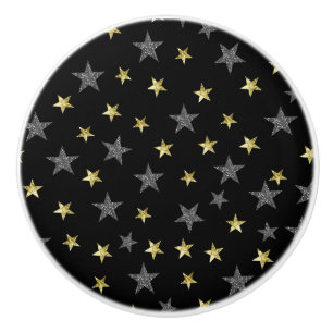 Silber & Gold Sterne Schwarzer Hollywood Star Glam Keramikknauf